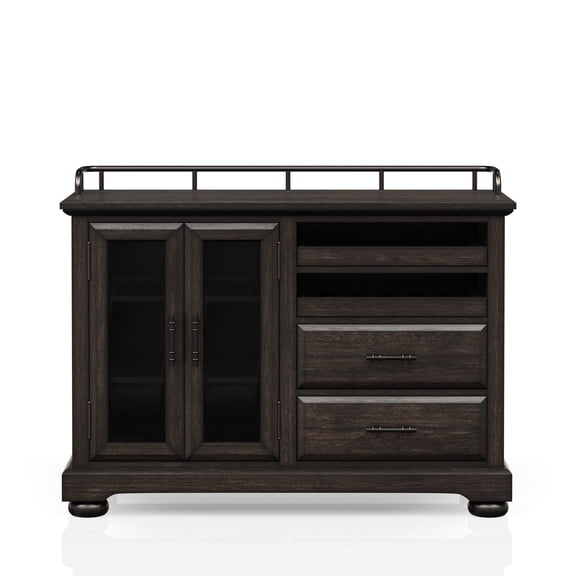 Metal Wood Coffee Server, Deep Charisma, 2-shelf Glass Cabinet With 2 Drawers And Server In Style, Storage Cabinet, Shelves