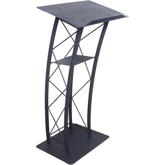 Metal Wood Curved Podium, Wrought Iron Pulpit Lectern with A Cup Holder, Truss Lectern Church Lectern Slanted Conference Pulpit for Speeches Opening Ceremony, 45"x24"x17"