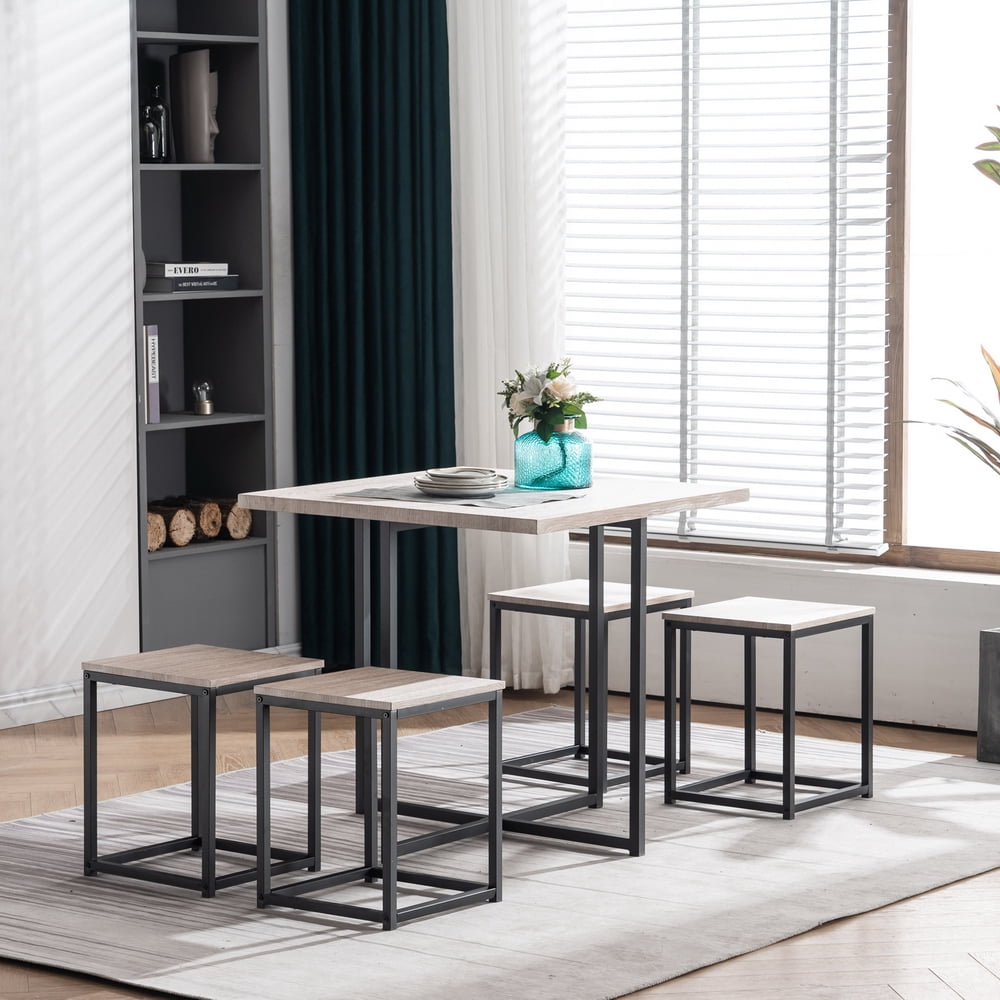 Picture of Metal and Wood Dining Table Set, Kitchen Compact Rectangular Dining ...
