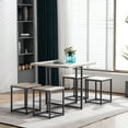 thumbnail image 1 of Metal and Wood Dining Table Set, Kitchen Compact Rectangular Dining Table with MDF Wood Tabletop and Sturdy Steel Frame, Industrial Modern Wood Dining Table and Bench with Steel Pipes, S9986, 1 of 8
