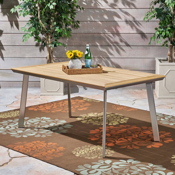 Metal & Wood Outdoor Dining Table / Fits 6 Chairs in Backyard