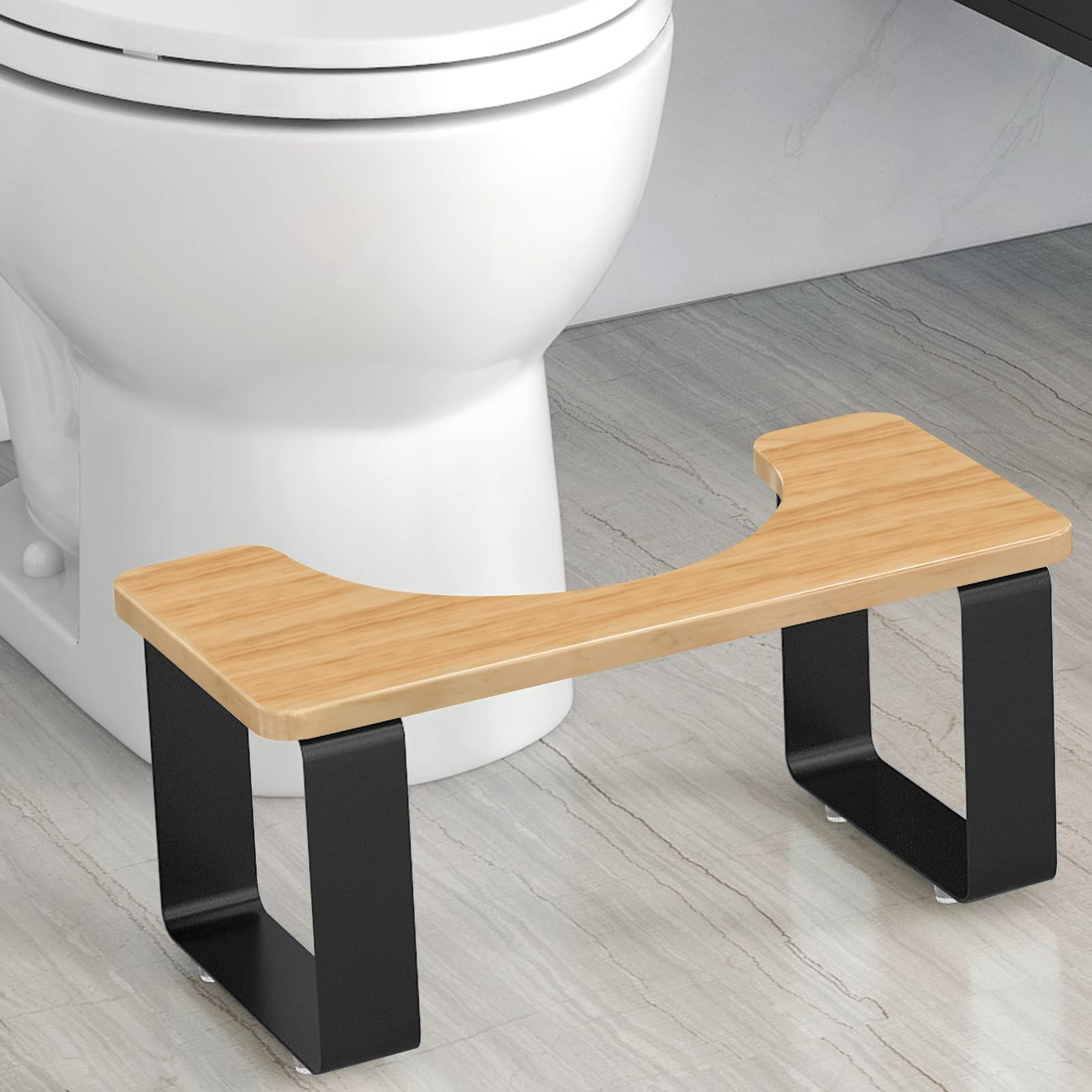 Metal with Wood Squatting Toilet Stool, 7 Inch Bathroom Poop Stool for