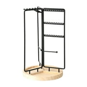 Metal & Wooden Jewelry Stand 360 Rotatable Design Necklace Earring Bracelet Organizer Home Boutique Store Display Jewelry Storage Rack Holder