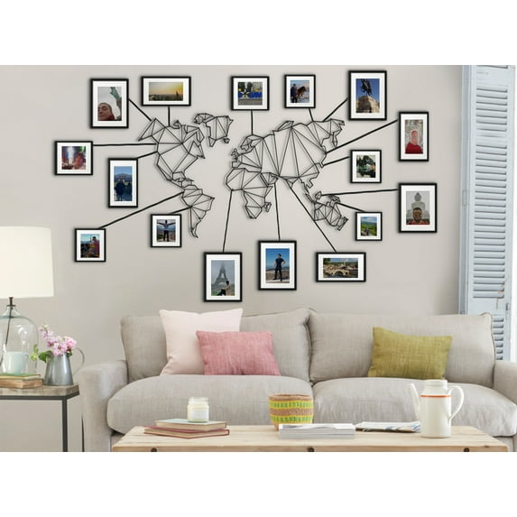 Metal World Map Wall Art 100 x 60 cm, Black World Metal Map Wall Decor