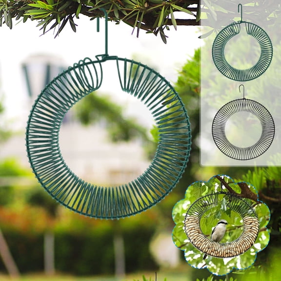 Metal Wreath Hanging Bird Feeder for Outdoor, Circular Wire Mesh Wild Bird Seed Feeding Ring with Hook, Decorative Hanging Feeder for Garden Patio Backyard Outdoor
