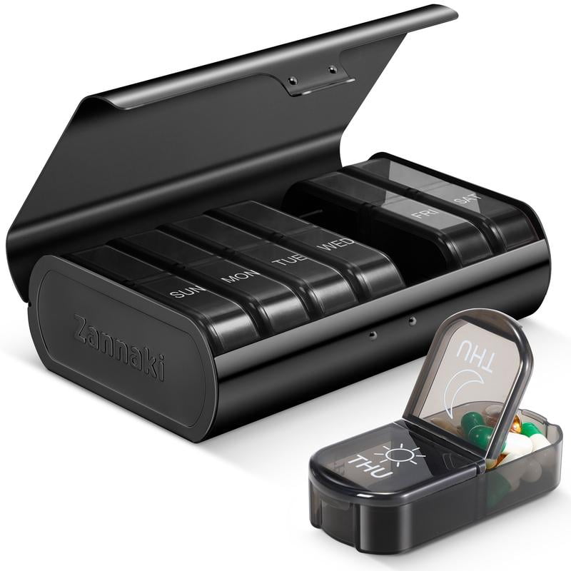 Metal XL Weekly Pill Organizer 2 Times a Day, Large Travel Daily Pill ...