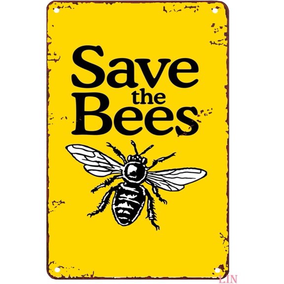 Metal Yard Art Save The Bees Tin Sign Vintage Wall Decor Poster for Bedroom Office Kitchen 8x12 Inch