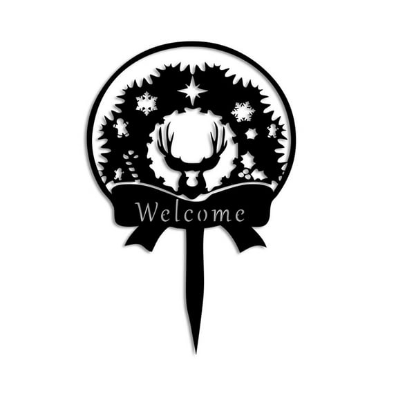 Metal Yard Welcome Decor Deer Sign Lawn Garden Decor Stakes Outdoor Christmas Ornament Plaque Decoration