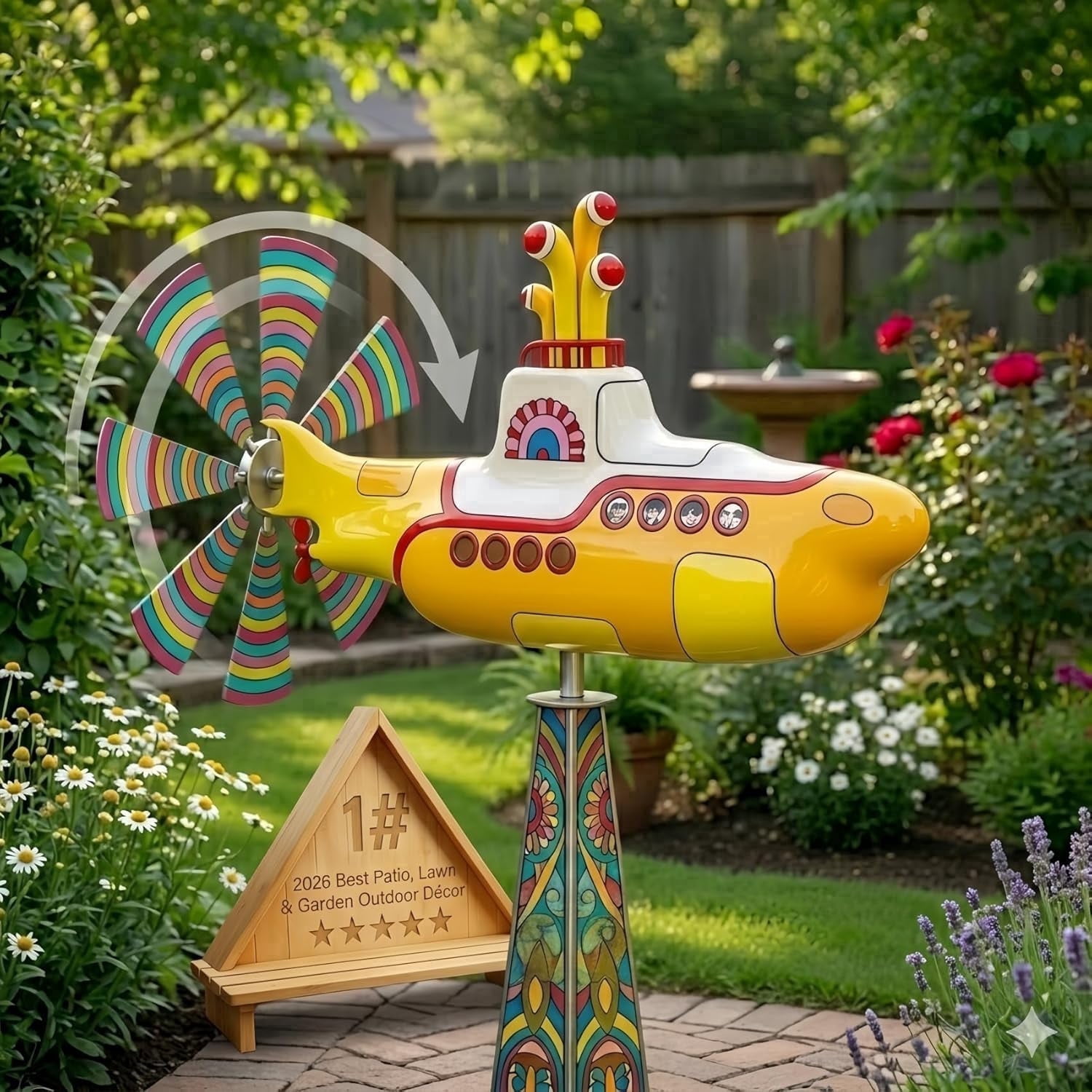 【新品】DADWAY スピードスター グリーン WL89106 ヴィンテージ風車 Metal Yellow Submarine Wind Spinner, 12.6 Inch Rotating Yard