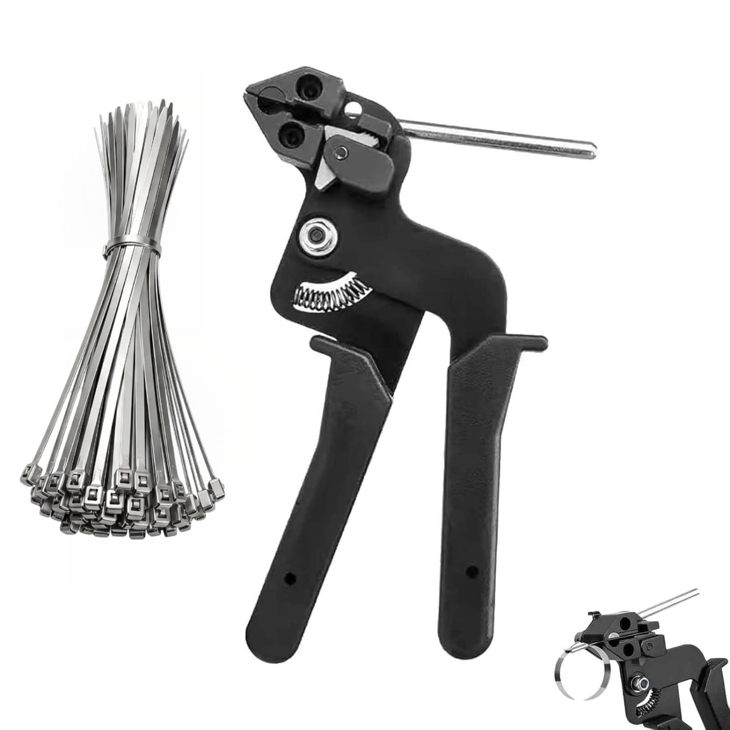 Metal Zip Tie Gun with 100 PCS 7.8inch(200mm) Stainless Steel Zip Ties,Heavy Duty Cable Tie Tool, For Fence Repair, Cable Management, Automotive And Farm Use