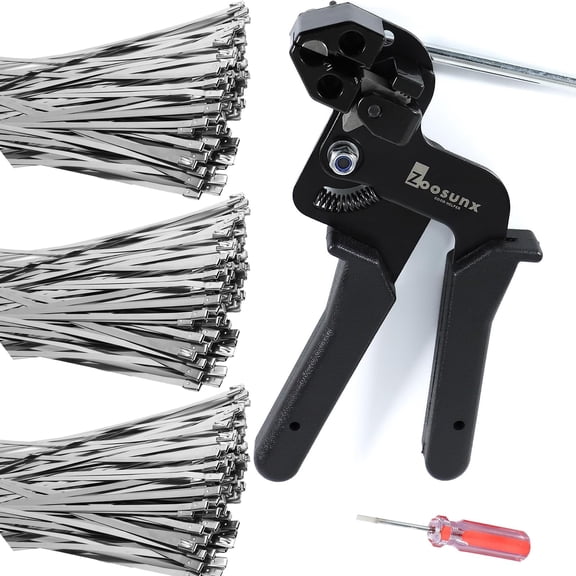 Metal Zip Tie Tool Kit: Heavy-Duty Stainless Steel Cable Tie Tensioner with 100PCS 11.8-Inch Self-Locking Metal Zip Ties for Fencing, Exhaust, Pipes & Industrial Repairs(100PCS+TOOL, SILVER)