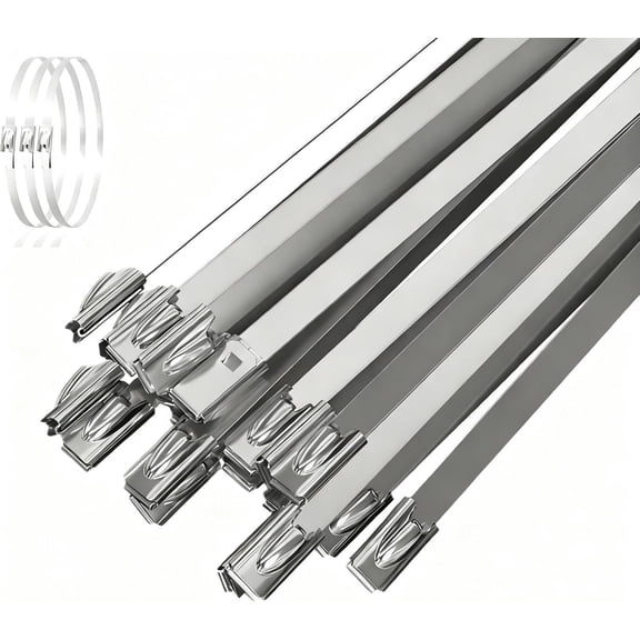 Metal Zip Ties,100Pcs 270lbs Stainless Steel Zipties, 24 Inch Tensile Strength 304 Steel Wire Ties, Multi-Purpose Self-Locking Metal Wrap Ties for Indoor and Outdoor Use
