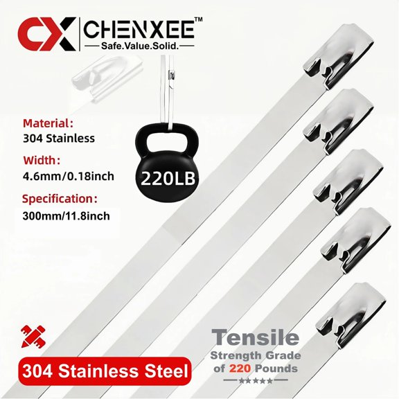 Metal Zip Ties, 304 Stainless Steel Heavy Duty Self-locking Cable Ties, For Exhaust Wrap Wire Fence Rolls Farms Pipes Machinery, 11.8in 300mm