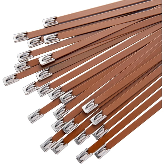 Metal Zip Ties Brown 11.8in Stainless Steel Zip Ties Heavy Duty, 270LBS Tensile Strength, Wire Multifunctional Locking Exhaust Wrap Flexible Durable 30 PCS