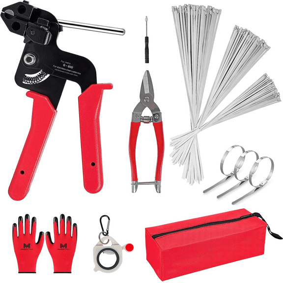 Metal Zip Ties Gun Set-For Fastening And Cutting Tie Special Tool,With 150pcs Stainless Steel Zip Ties Heavy Duty OutdoorFor Chain Link Fence Parts, Wire Fence Rolls,Exhaust Wrap, Poultry Fence