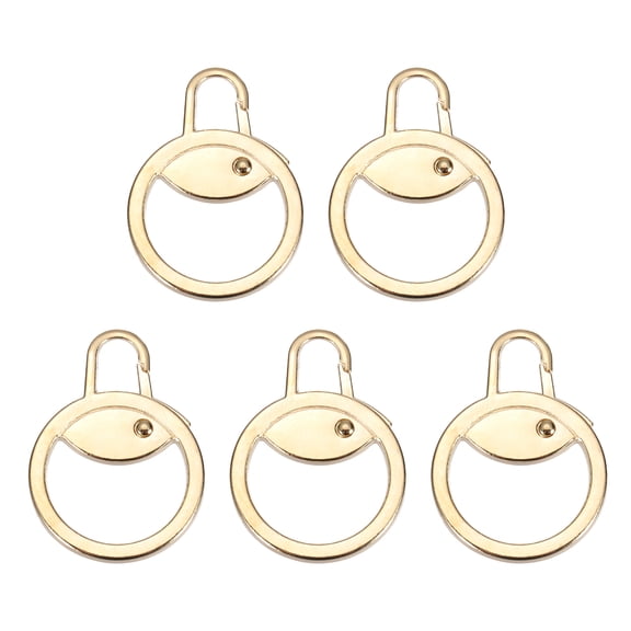 Metal Zipper Pull Charm 5 Pcs Detachable Round Zipper Pull Replacement Slider Extender Repair Kits for Coats Jackets Pants Luggage Suitcase Purse Fasteners, Gold Tone