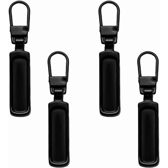 Metal Zipper Pull Tabs Replacement for Purse Clothes Jeans Luggage, 4 Pack, Black