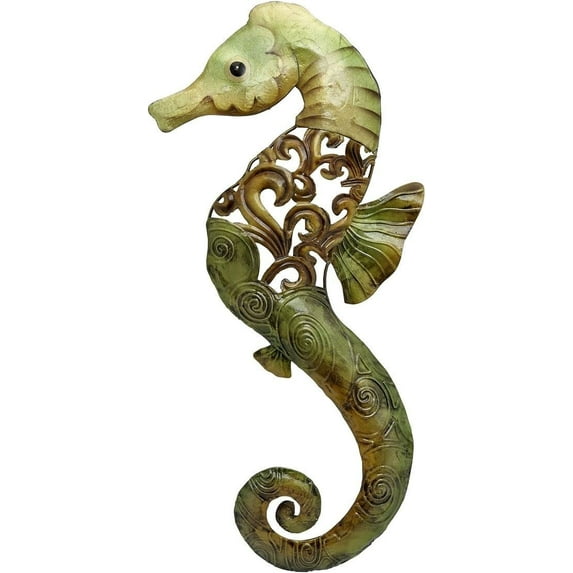 Metal and Capiz Art Decor, Seahorse Wall Sculpture Left 15", Nautical Beach Themed Coastal Decoration Made of Real Capiz Shell