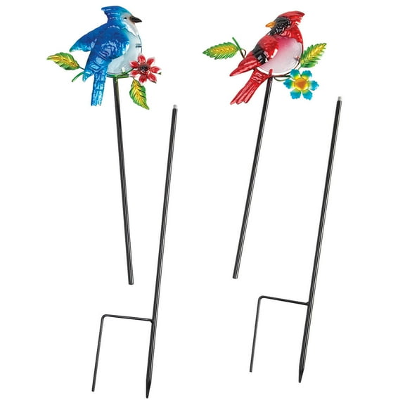 Metal and Glass Bird Stakes, Set of 2 by Fox RiverTM Creation