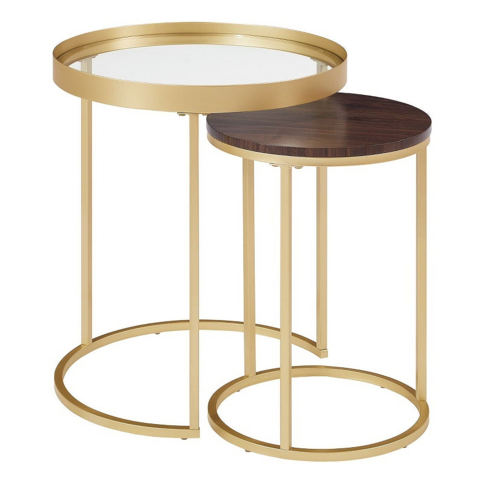 Metal and Glass Nesting Side Tables Dark Walnut/ Gold