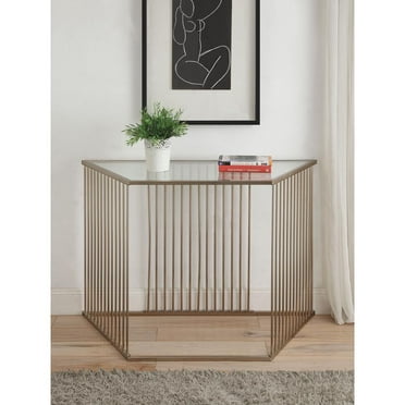 Metal and Glass Sofa Table with Vertical Slat Design Gold - Saltoro Sherpi