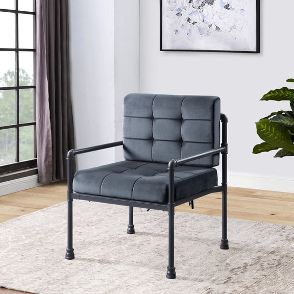 Metal and Grey Velvet - Industrial Water Pipe Design - Primary Living Room - Memory Foam Personalized Comfort