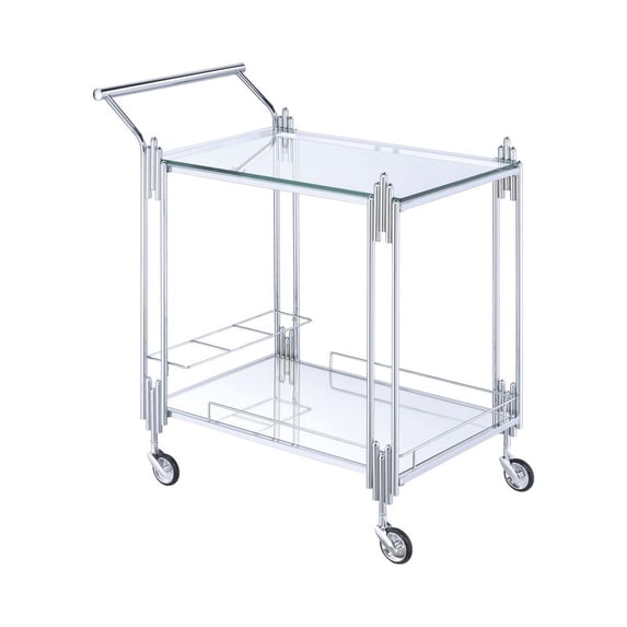 Metal and Mirror Rectangular Serving Cart with Open Shelf Silver - Saltoro Sherpi