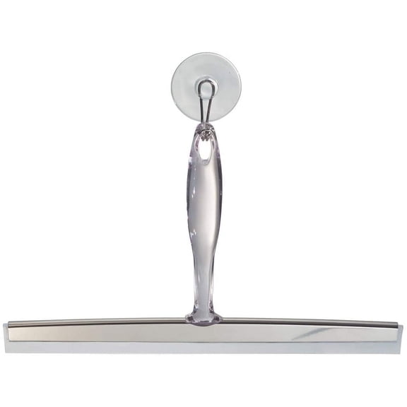 Metal and Plastic Bathroom Squeegee for Shower, Glass Doors, Floors, Mirrors, with Suction Hook Holder , 12 Inches, Clear and Stainless Steel