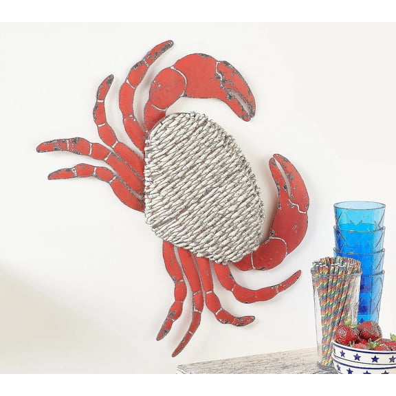 Metal and Rattan Crab Wall Dcor, Red