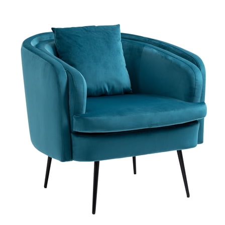 Metal and Velvet Blue Lounge Chair Vintage Style Living Room