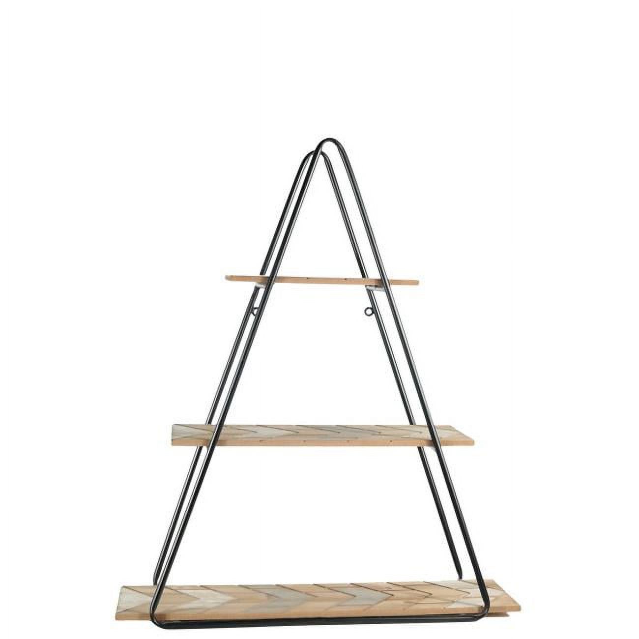 Metal and Wood 3 Tier Triangle Wall Shelf with Back Hangers,Brown and