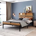 thumbnail image 1 of Metal and Wood Bed Frame with Headboard and Footboard, Full Size Platform Bed, No Box Spring Needed, Easy Assembly(Black), 1 of 6