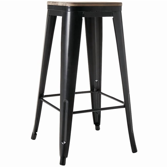 Backless Metal Barstool with Wood Square Seat - 24"H or 30"H