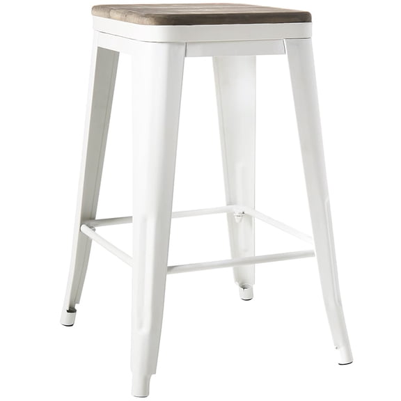 Backless Metal Barstool with Wood Square Seat - 24"H or 30"H