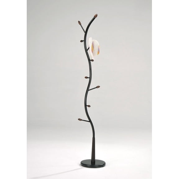 Metal and Wood Hall Tree Coat Hat Rack Black with Walnut Color Accents