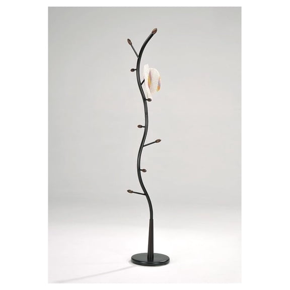 Metal and Wood Hall Tree Coat Hat Rack Black with Walnut Color Accents