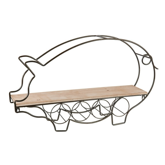 Metal and Wood Pig Wall Wine Holder