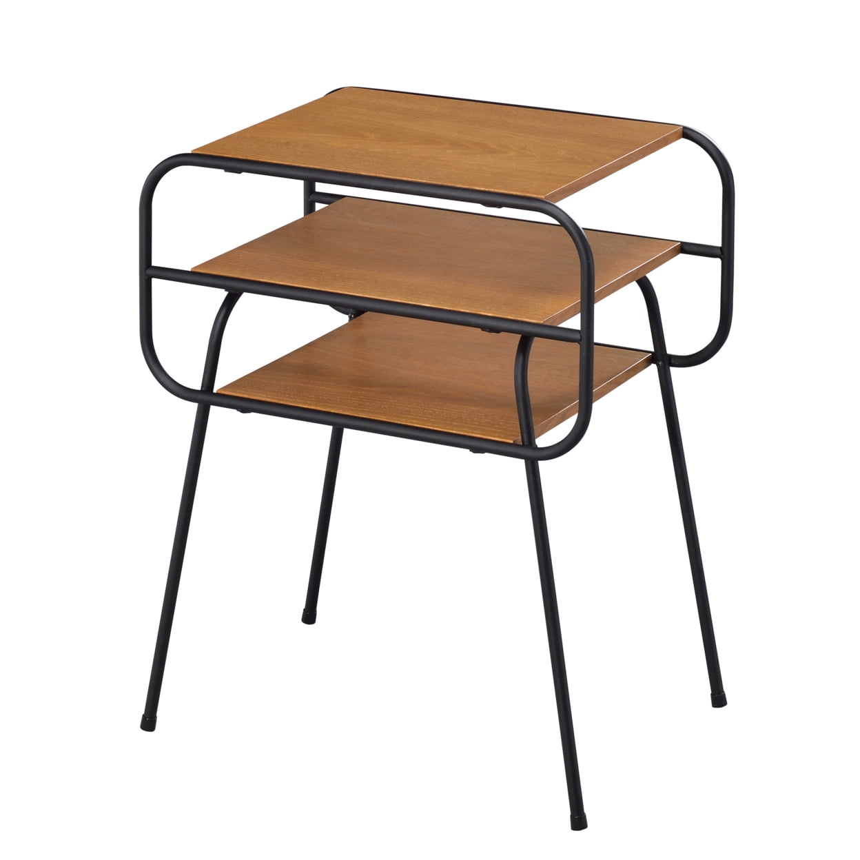 Oak Finish Flared Metal Leg Wide Console Table