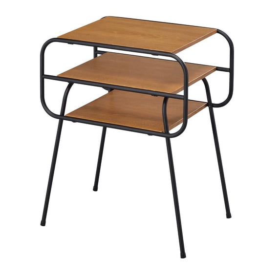Metal and Wooden End Table with 2 Bottom Shelves Brown and Black - Saltoro Sherpi