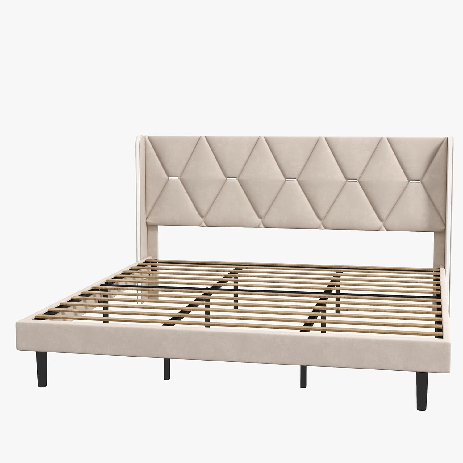 Metal bed frame with headboard, no box spring required, external under