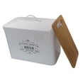 thumbnail image 1 of Metal bread box + cutting board. Storage bin kitchen decor. Kitchen storage container. breadbox basket. kitchen countertop organizer. Tin box., 1 of 3