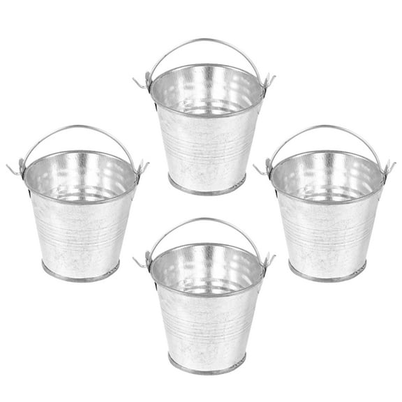 Metal buckets, 4Pcs Small Tin Pails with Handles Hanging Flower Bucket Plants Pots Planter for Wedding Party Favors Silver