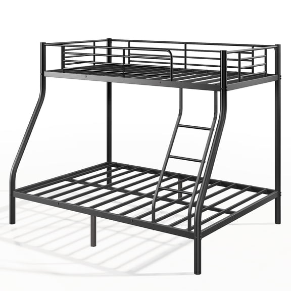 Metal bunk bed frame, no spring mattress required, double bed size, with sturdy and durable support bars, easy to assemble, black.