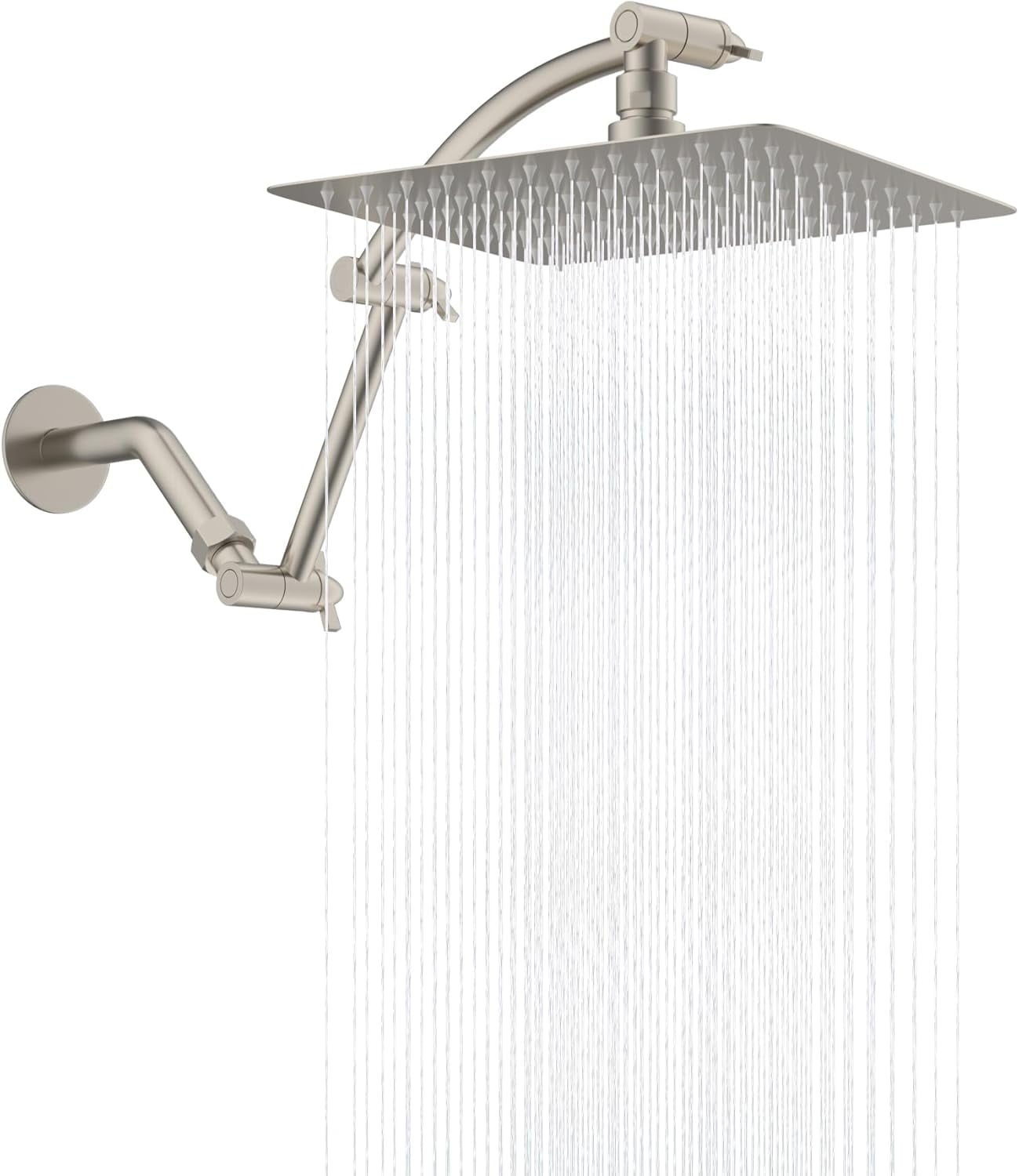 All Metal cUPC Certified Rain Shower Head, 10'' High Pressure Rainfall Showerhead with 16" Shower Head Extension Arm, Brass Adjustable Shower Arm Extender, fixed Showerheads, Brushed Nickel