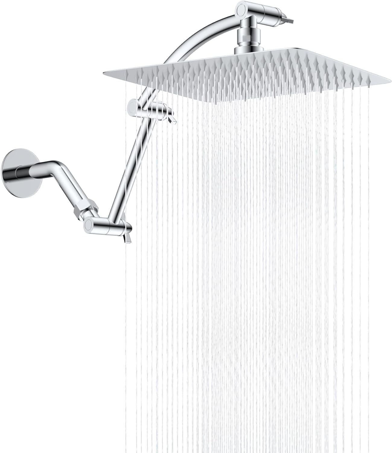 All Metal cUPC Certified Rain Shower Head, 10'' High Pressure Rainfall Showerhead with 16" Head Extension Arm, Solid Brass Adjustable Arm Extender, fixed Showerheads, Chrome