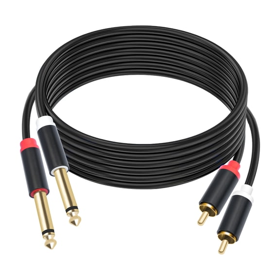 Metal casing double-shielded gold-plated connector 2 RCA to 2 6.35 double lotus to double large two-core wires,Black-5M
