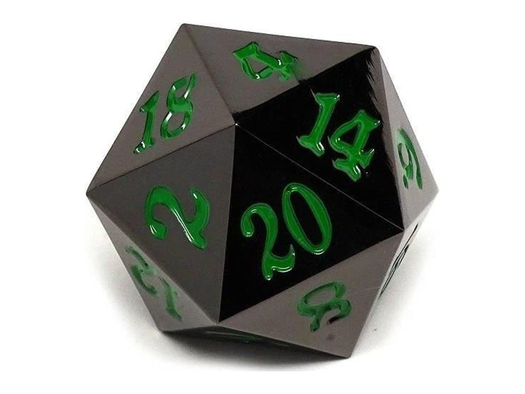 Metal d20 - Gunmetal w/Green New