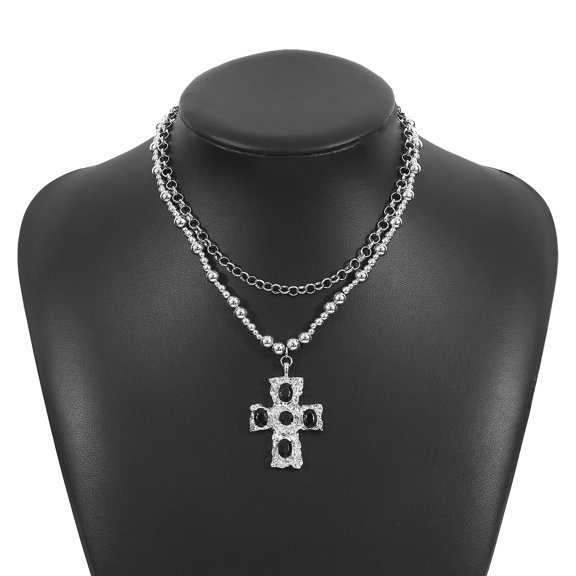 Metal diamond-encrusted cross pendant necklace set, retro artistic and light luxury collarbone necklace