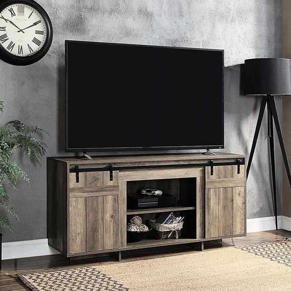 Metal - enhanced wood stand - Holds 60 - 60 inch TV - Primary living area - Farmhouse style for a cozy feel