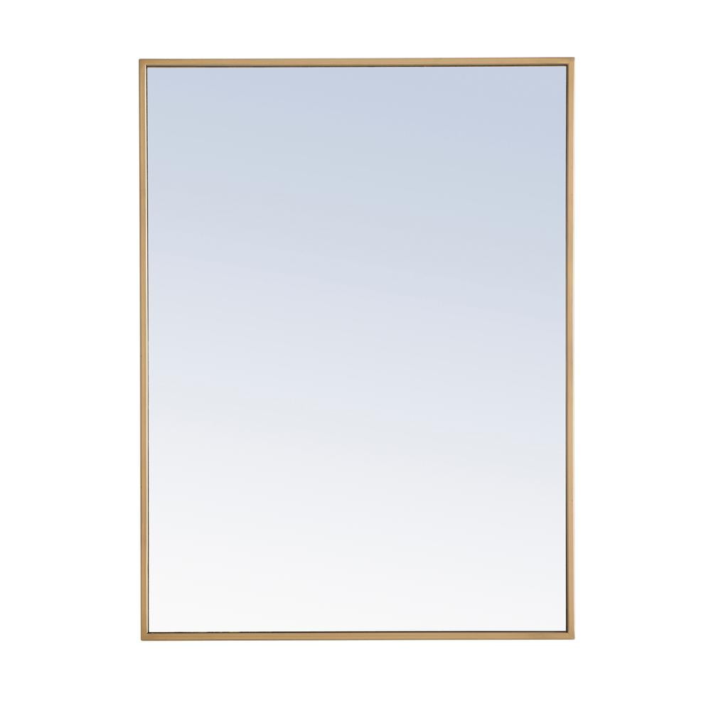 Elegant Contemporary Wood and Metal 24x32 Mirror in Brass Finish